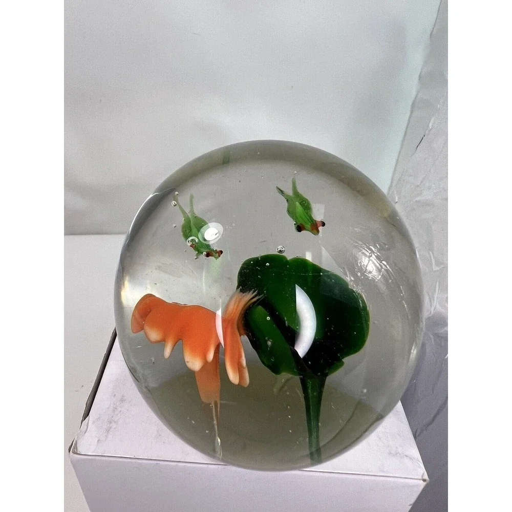 Vtg Art Glass Paperweight Clear Ball Collectible Bubbles with Flowers Decoration